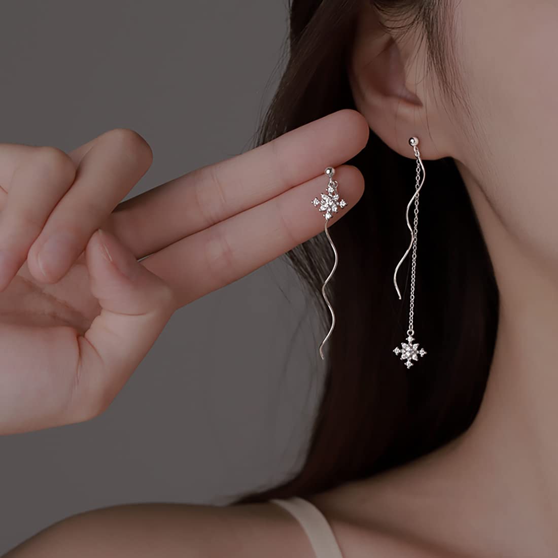 SLUYNZ Solid 925 Sterling Silver Snowflake Earrings Dangle for Women Teen Girls Snowflake Dangle Earrings Chain (A-Sterling Silver)