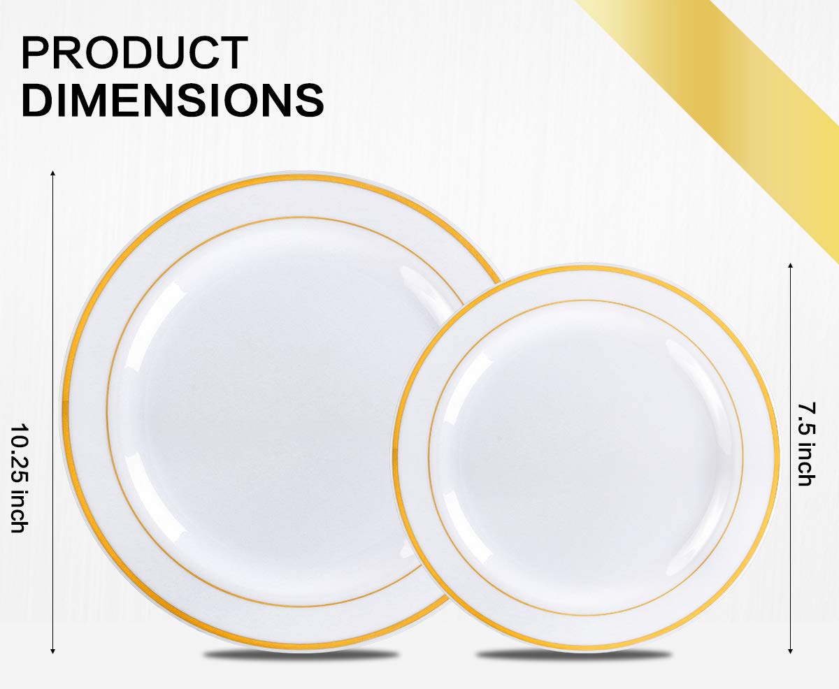 M MCIRCO 175 Piece Gold Dinnerware Set - 50 Plates - 25 Silverware - 25 Cups - 25 Paper Napkins, 25 Guest Disposable Gold Dinnerware Set