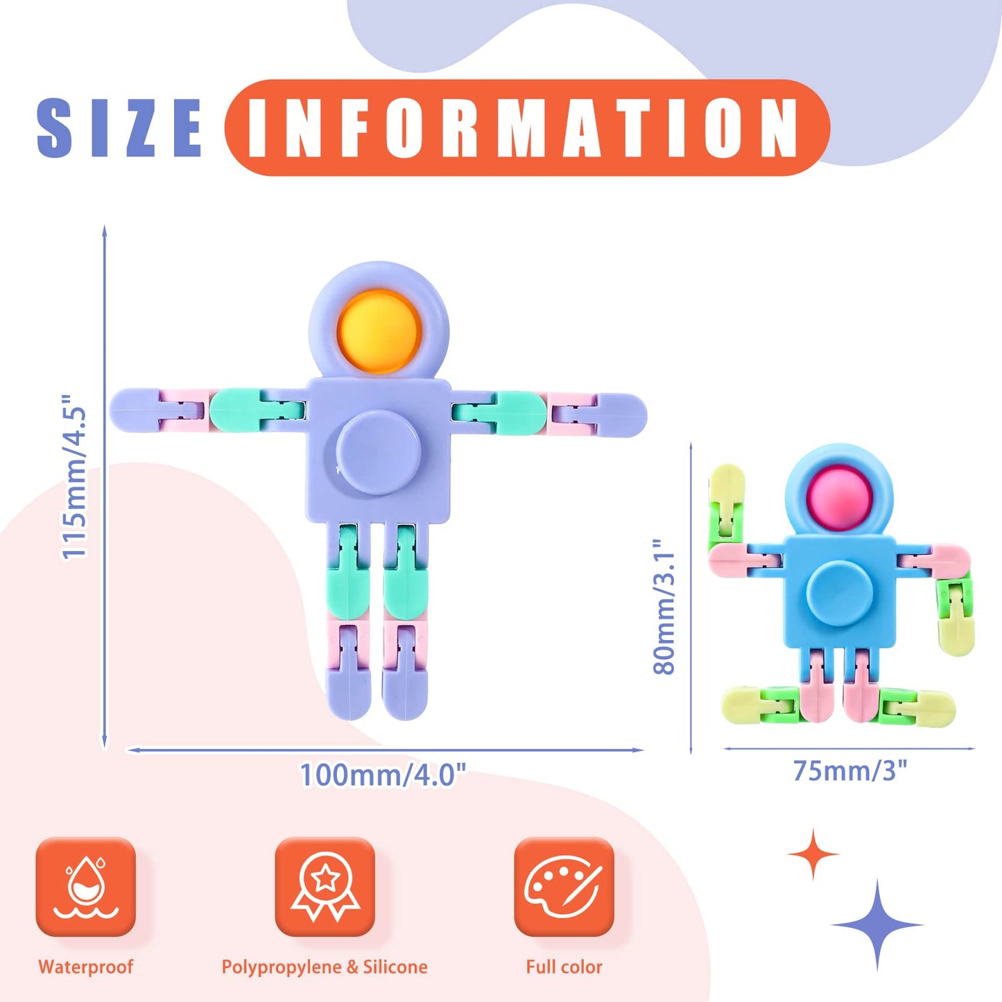 Hanaive 24 Pcs Robot Fidget Spinners Transformable Fingertip Gyro Chain Toy Deformable DIY Stress Relief Fidget Sensory Toys Adults Piñata Goodie Bag Birthday School Gift