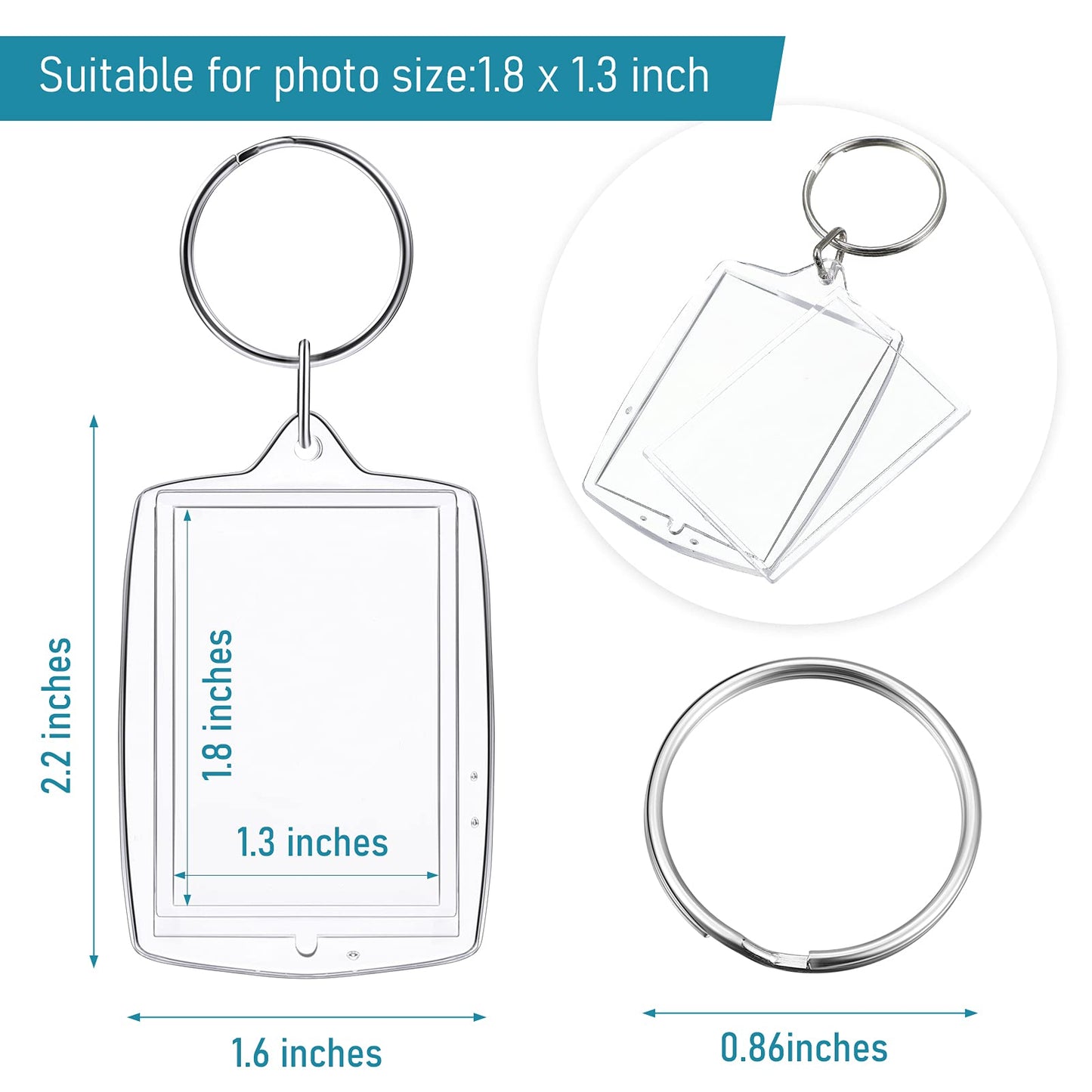 MTLEE 150 Pcs Photo Insert Keychain Clear Acrylic Picture Keychains Picture Frame Key Chain Blank Photo Keychains(Square)
