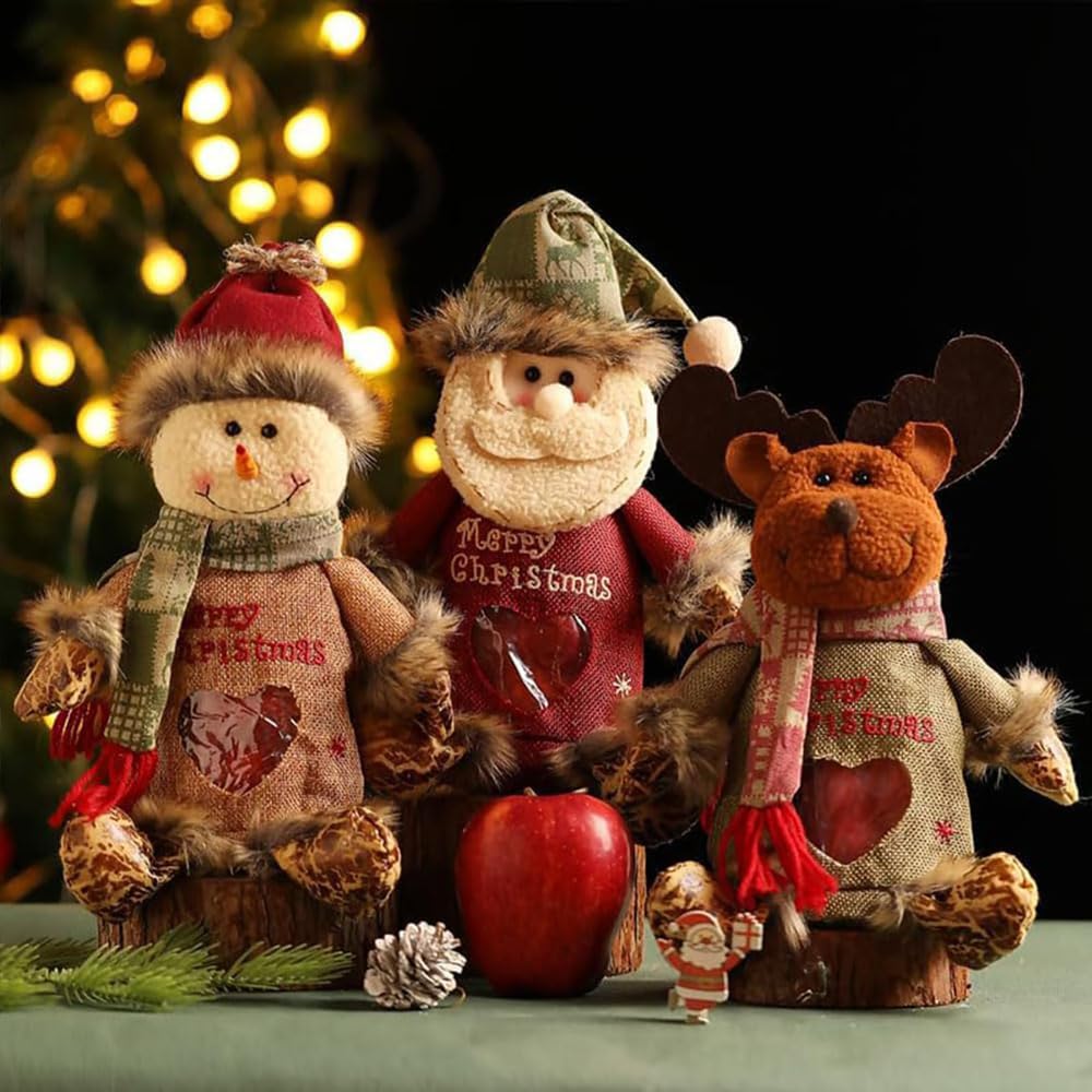 EZGHAR 2025 New Christmas Gift Bags Zipper Design, Christmas Gift Doll Bags, Small Fabric Gift Bags, Reusable christmas Bags with Santa Snowman Style for Presents Candy Fruit and Festival (3pcs)