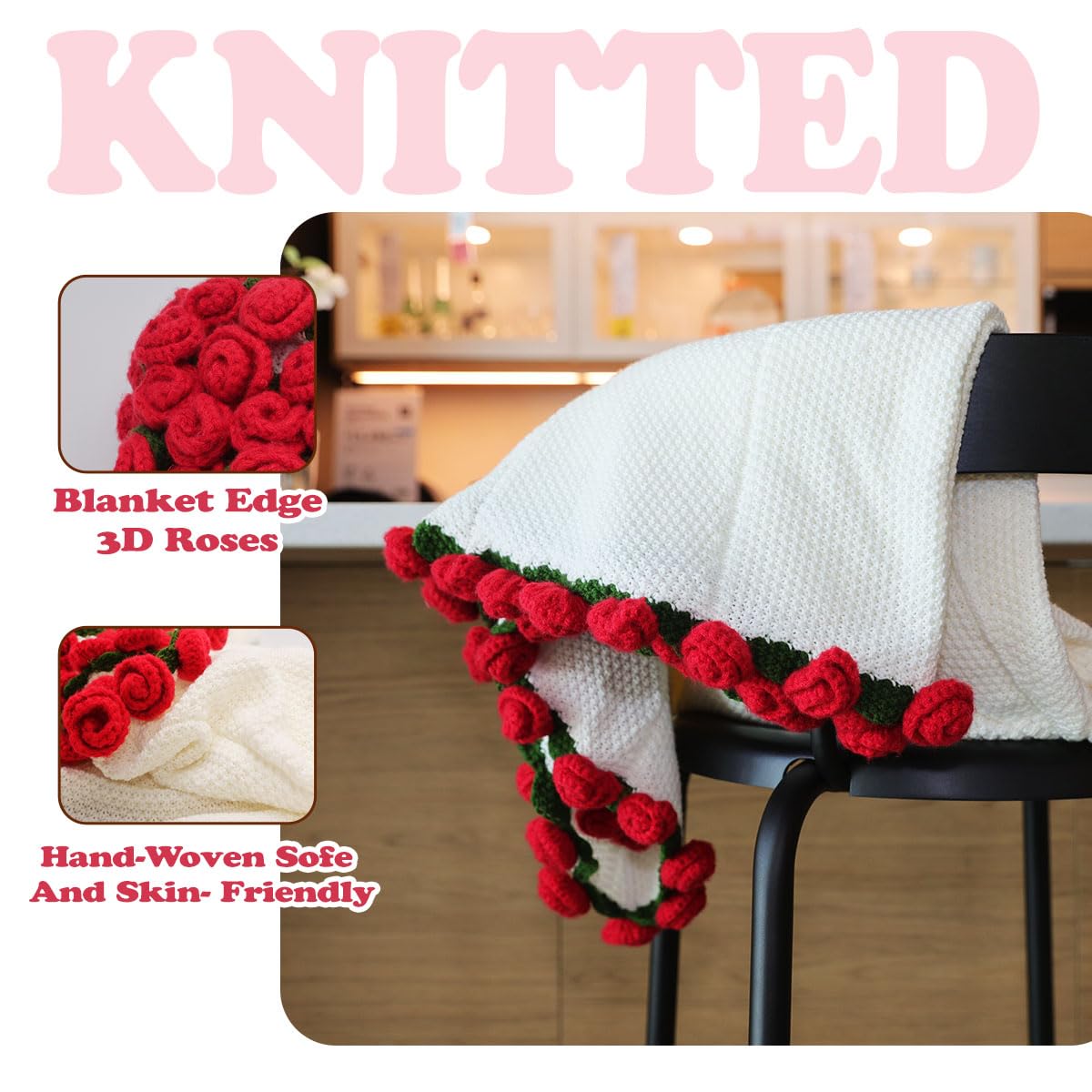 Duryeo Stocking Stuffers for Women, Crochet Rose Flower Bouquet Blanket, Christmas, Valentines Day, Wedding, Anniversary, Birthday Gifts Ideas for Mom, Grandma, Girlfriend, Wife, Sister, Couple