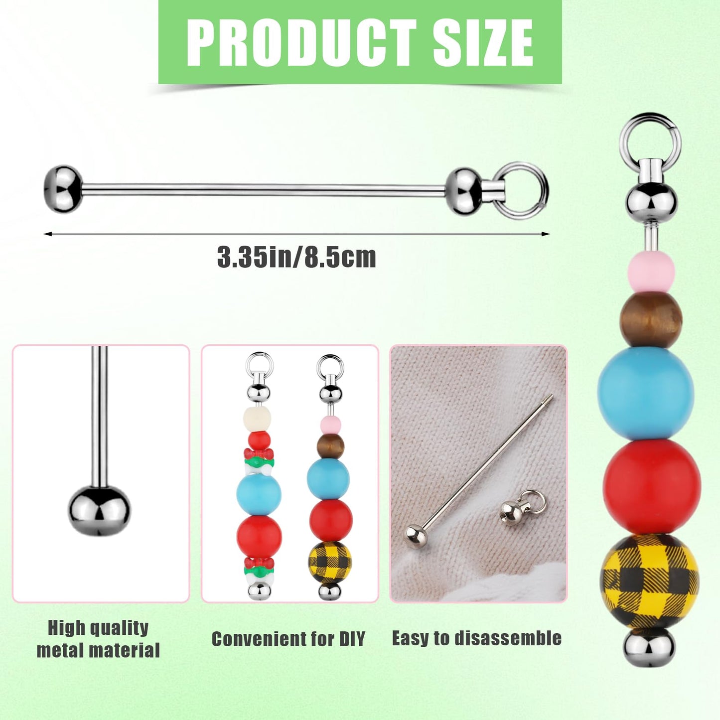 50pcs Blank Beadable Keychain Bars, Metal DIY Bead Keychain Eady Detachable Key Chain Making Accessories for Craft Project Pendant (Silver)