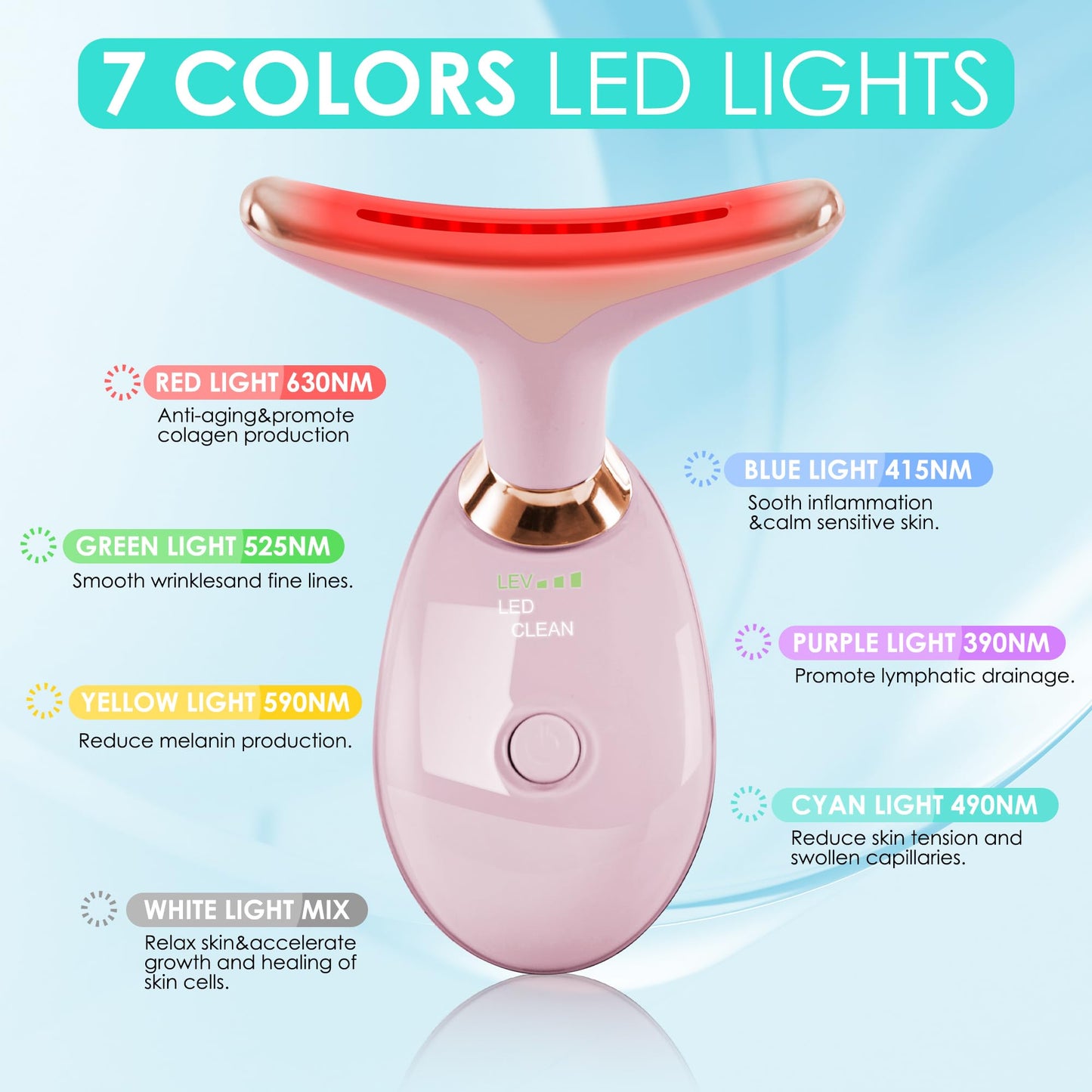 Facial Massager Red-Light-Therapy-for-Face and Neck, Face đť–˛ culpting Wand with 7 Color - Birthday, Christmas, Mothers Day, Valentines Day Gifts for Her Women Mom Best Friend Wife Teacher (Rose Gold)
