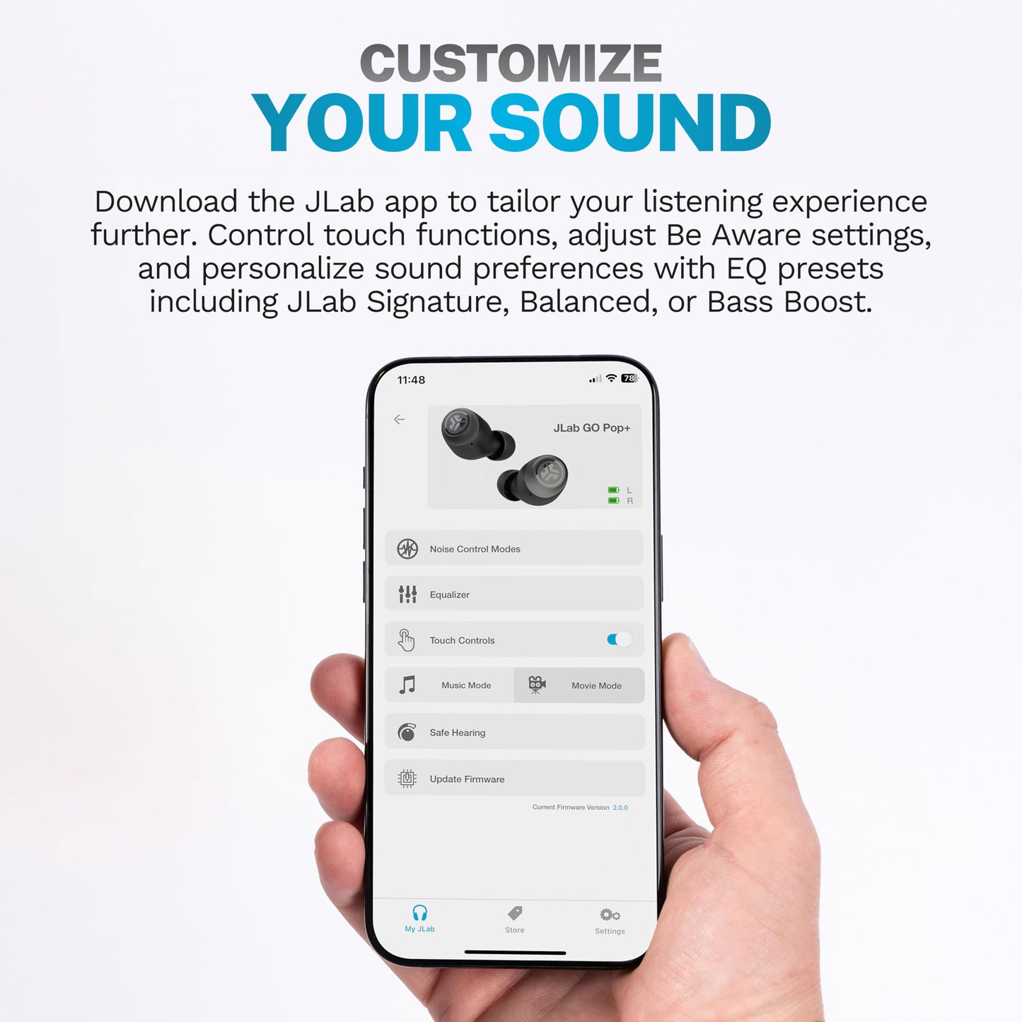 JLab Go Air Pop+ True Wireless Earbuds, in Ear Headphones, Bluetooth Earphones, 35H Playtime Ear Buds, Bluetooth Earbuds with Microphone, USB-C Charging Case, Dual Connect, EQ3 Sound, Mauve