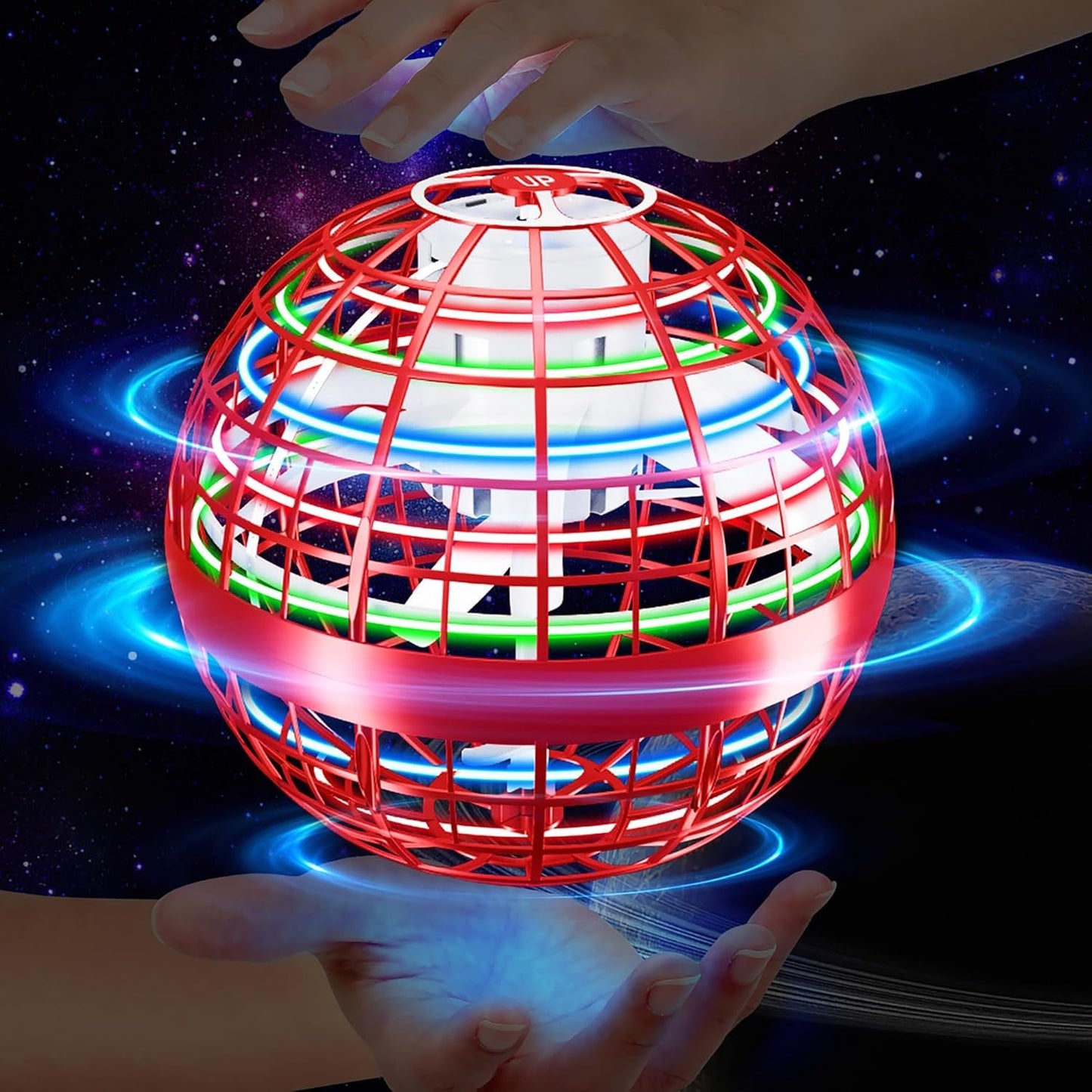 Flying Orb Ball,Galactic Fidget Spinner Hover Ball,Flying Spinner Mini Drone Toy,Hand Controlled Boomerang Hover Ball,Cool Toys Birthday for Kids Adult Indoor Outdoor Toys(Red)