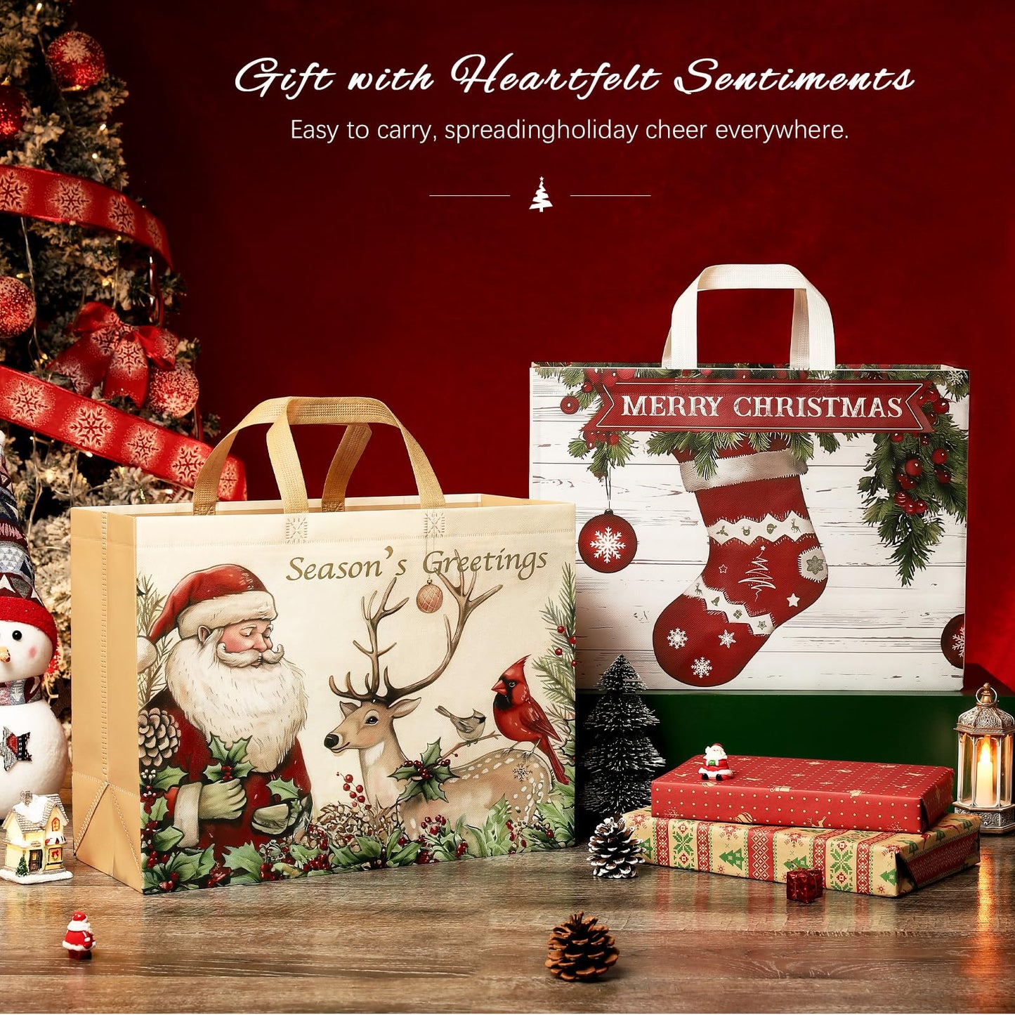 STYPOP 12 Pack 17" Extra Large Christmas Gift Bags, Reusable Non-Woven Christmas Tote Bags with Handles, Perfect for Gift Wrap/Party Favor Supplies, 16.9 * 12.6 * 6.8"