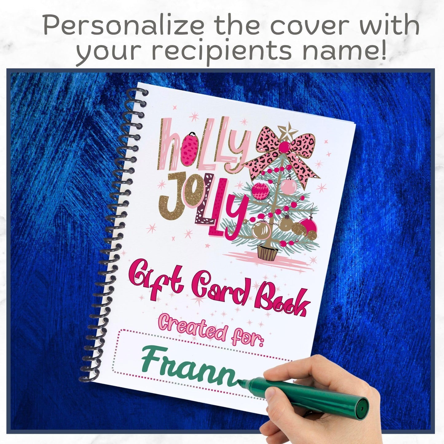 Featherstone Motifs Christmas Gift Card Book 5x7 inches with Stickers, Protective PVC Cover, and 20 Double Sided Sticky Dots - 8 Different Cover Design Options (Pink Holly Jolly)