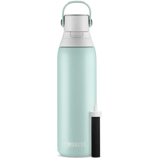Brita Insulated Filtered Water Bottle with Straw, Reusable, Christmas Gift and Stocking Stuffer For Men and Women, Stainless Steel Metal, Glacier, 20 Ounce
