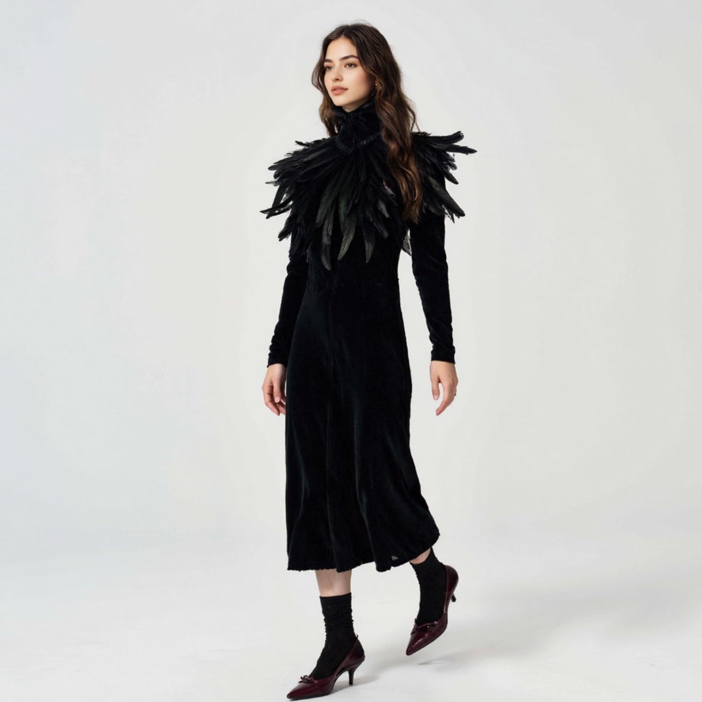 HOMELEX Black Witch Feather Collar Crow Shawl Costume Halloween Swan Wings Accessories Cape for Women