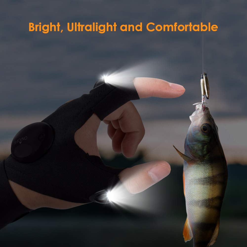 HANPURE LED Flashlight Gloves Stocking Stuffers for Adults Men Christmas Birthday Gift Idea for Dad Husband Him Boyfriend (2 Pack(with Replaceable Batteries))