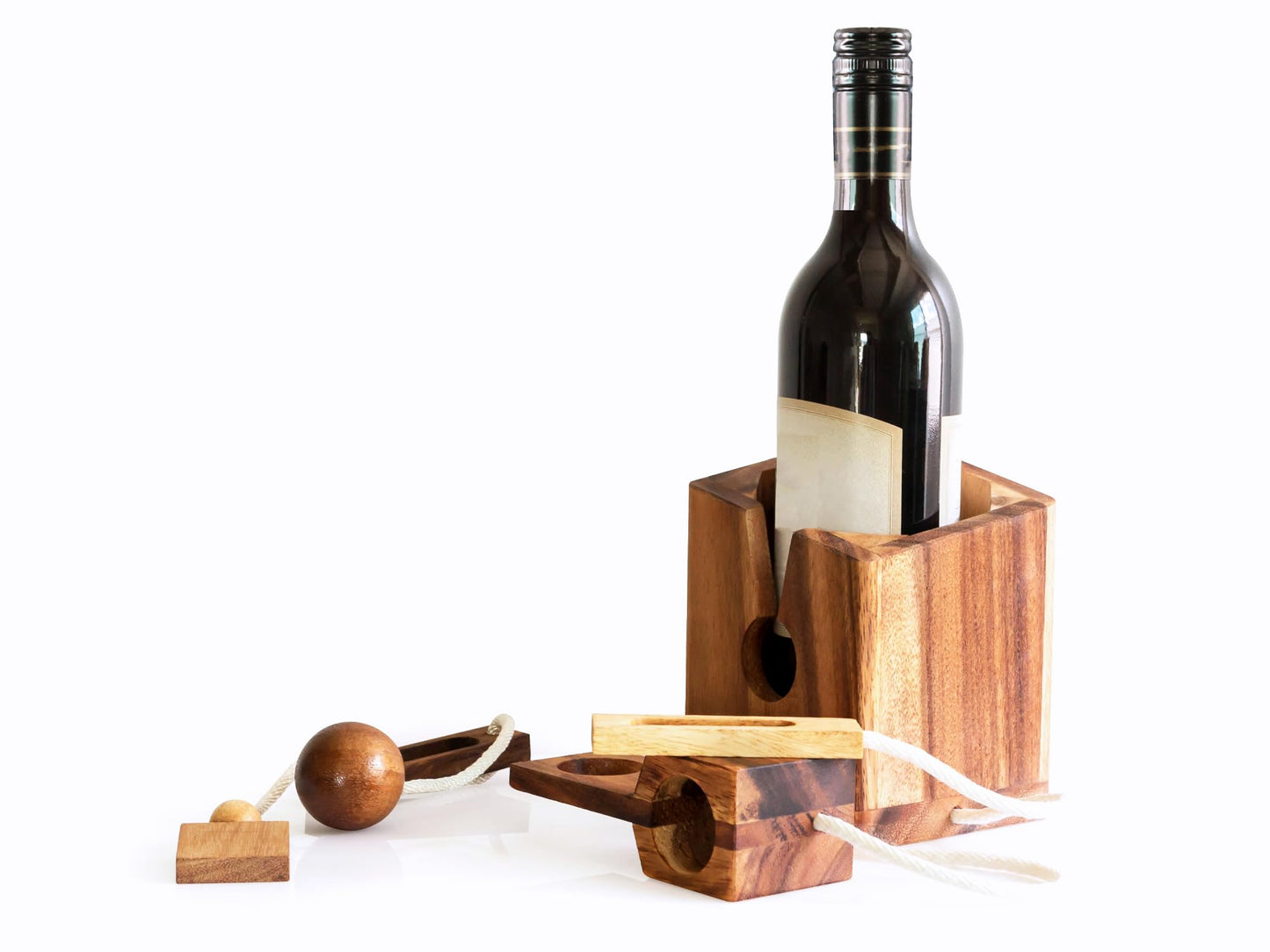 BSIRI Bottle Puzzle - Challenging 3D Wooden Bottle Holder and Bottle Lock Puzzle Games for Adults. Functional Bottle Storage, Ideal Bottle Lover Gifts, Fun Gifts, Game Night and Rustic Room Decor