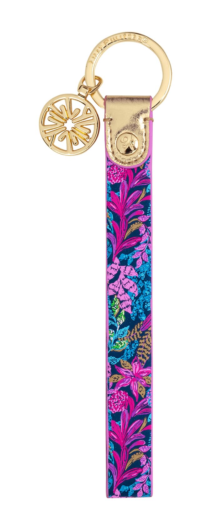 Lilly Pulitzer Durable Leatherette Strap Key Chain, Cute Wristlet Keychain Accessory with Metal Ring, Calypso Coast