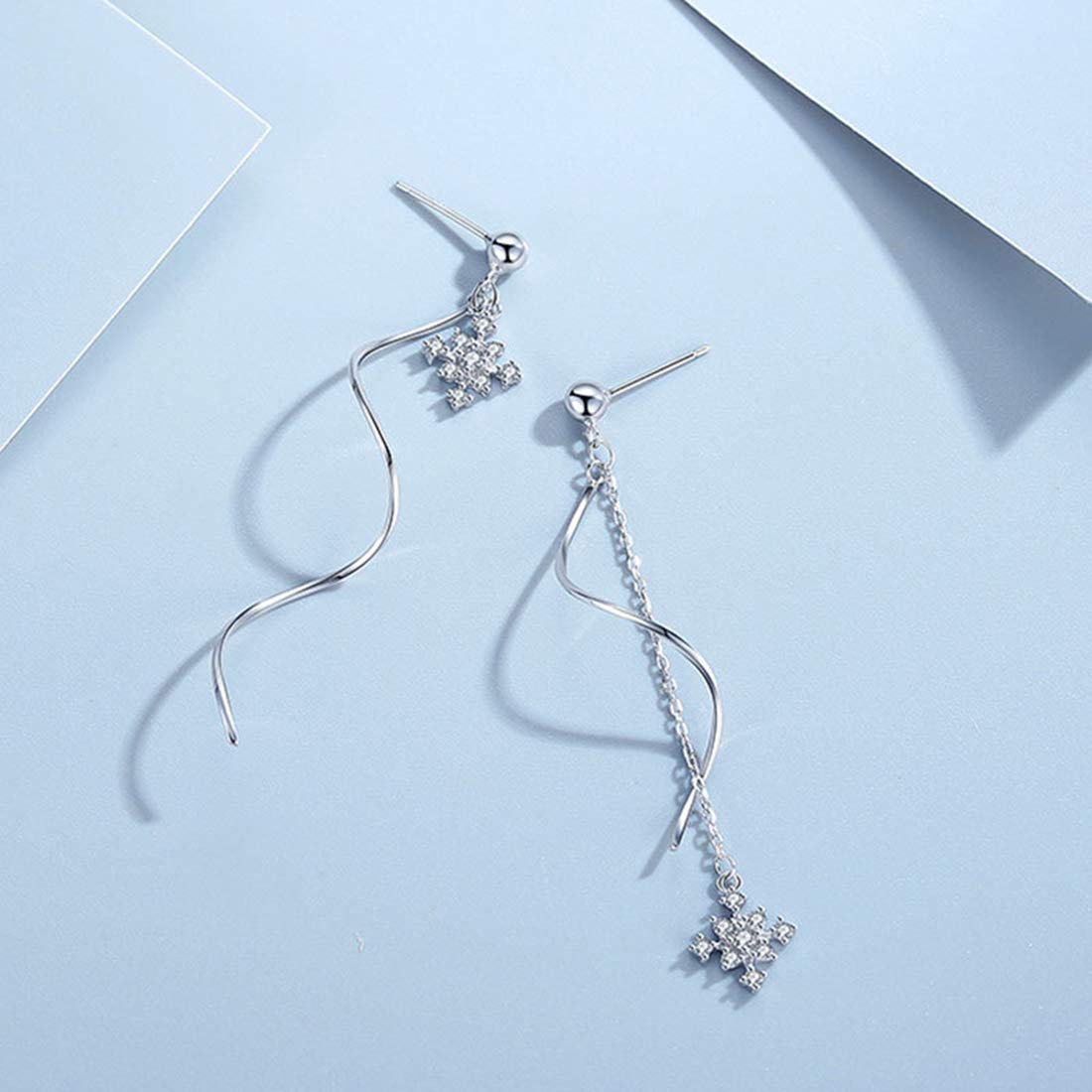 SLUYNZ Solid 925 Sterling Silver Snowflake Earrings Dangle for Women Teen Girls Snowflake Dangle Earrings Chain (A-Sterling Silver)