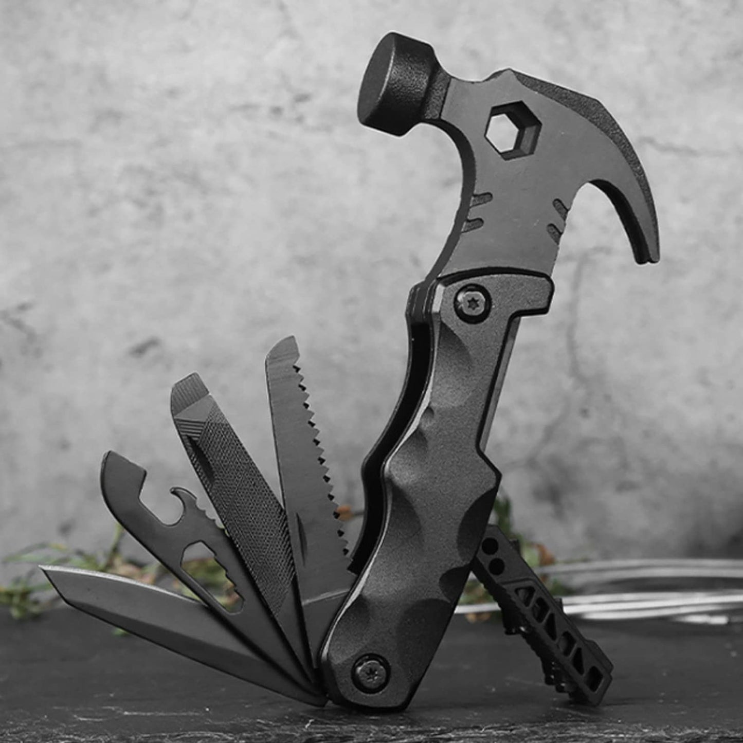 Multitool 9 in 1 Hammer Multifunctional Outdoor Hunting Kit Christmas Gifts for Emergency Unique Portable Escape,Travel,Family Mini Camping Gear Survival Tool for Dad Boyfriend Men,Black