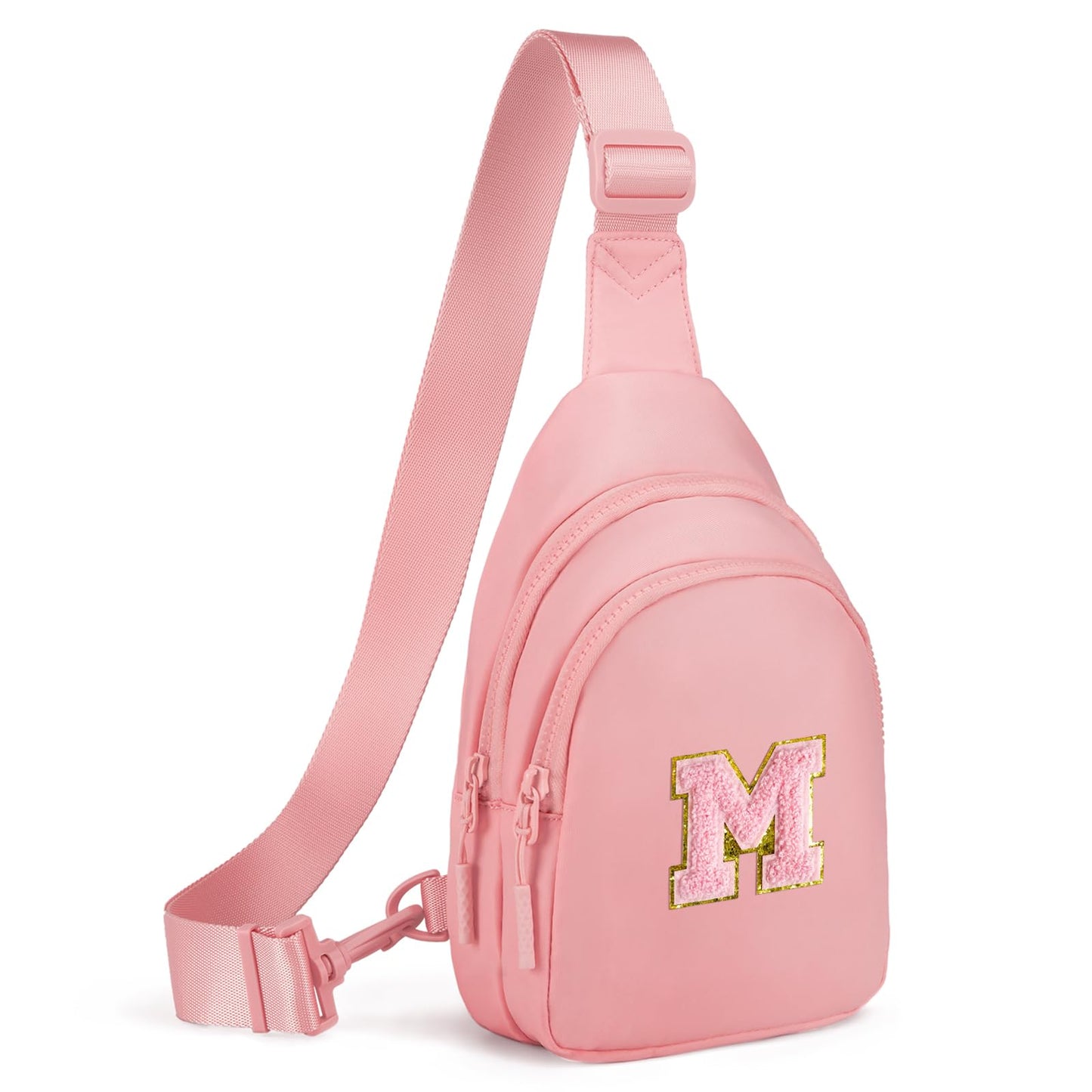 Viverte Gifts for Teen Girls 9-16 Year Olds - Personalized Preppy Initial Sling Bag (Light Pink-M)