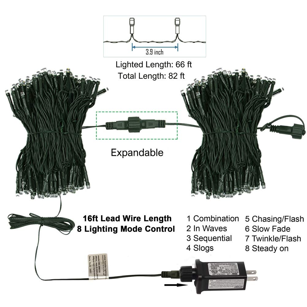HOME LIGHTING 200 LED 66FT Christmas String Lights, St Patricks Day Fairy Lights with 8 Lighting Modes, String Mini Light Plug in for Indoor Outdoor Tree Garden Wedding Party Decoration, Green