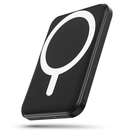 podoru for Magsafe Battery Pack, 5000mAh Magnetic Power Bank with Type-C Cable 20W PD Fast Charging Lighting Input Wireless Portable Charger for iPhone 16/15/14/13/12/ All Series-Black