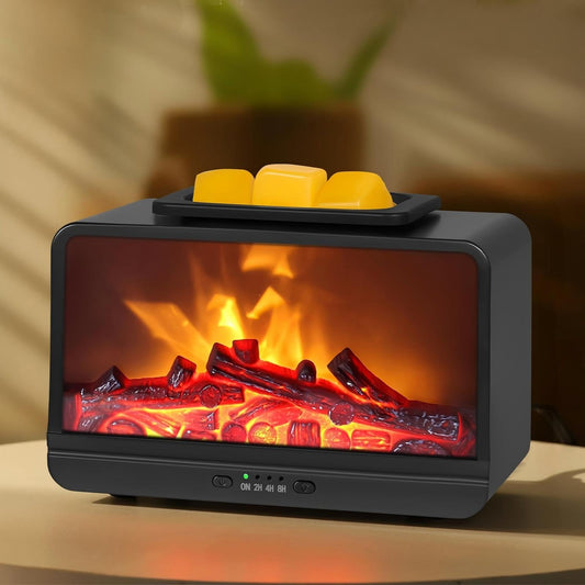 JOYOLO Flame Fireplace Wax Melt Warmer,Scentsy Wax Warmer with Timer, Electric Wax Warmer for Scented Wax with PTC Heating Plate, Wax Burner for Women Gifts & Home Decor(Black)
