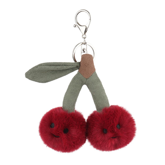 Apricot Lamb Cherry Cute Keychain, Soft Stuffed Plush Keychain Toys for Kids' Backpack Purse, Red