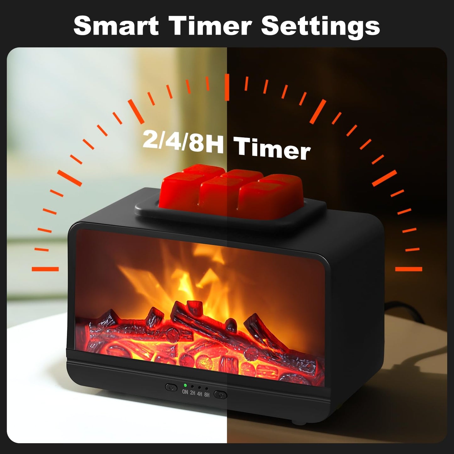 JOYOLO Flame Fireplace Wax Melt Warmer,Scentsy Wax Warmer with Timer, Electric Wax Warmer for Scented Wax with PTC Heating Plate, Wax Burner for Women Gifts & Home Decor(Black)