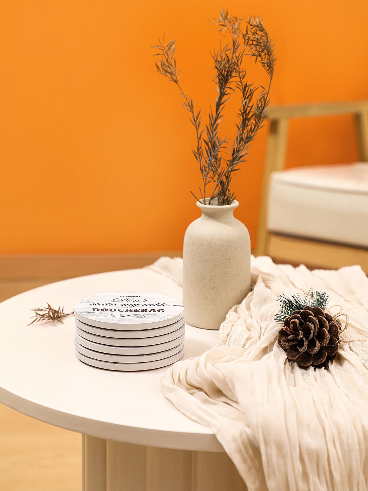 LIFVER Funny Coasters Set - White Elephant & Christmas Coasters - Unique & Funny Gifts for Women, Men, Friends & Adults