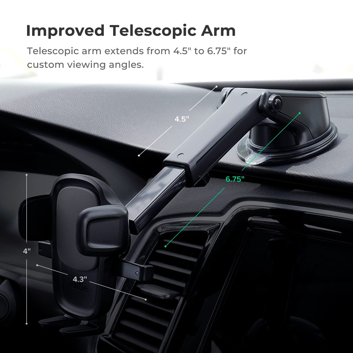 iOttie Easy One Touch Signature Dashboard & Windshield Universal Car Mount Phone Holder Desk Stand with Suction Cup Base and Telescopic Arm for iPhone, Samsung, Google, More Smartphones