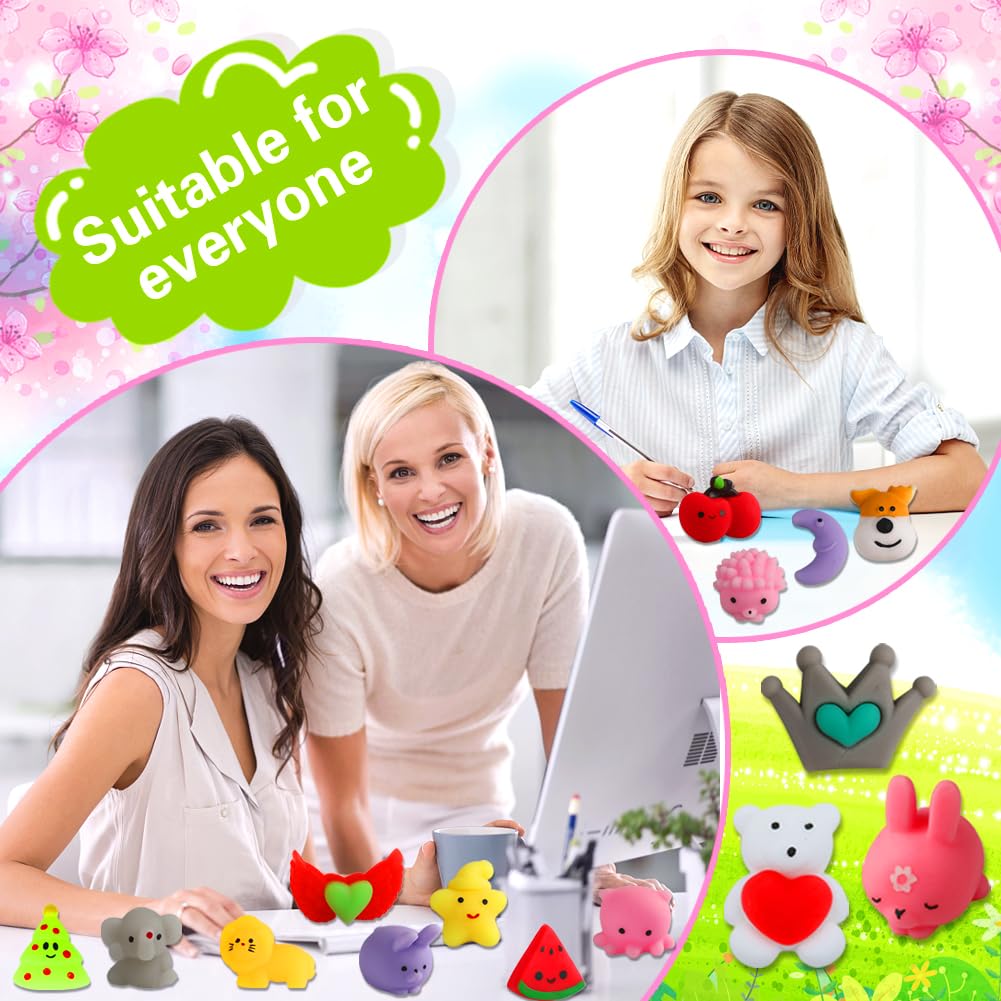 100 Pack Squishies Toys, Tiny Mochi Squishy Fidget Toys Random Bulk Party Favors for Kids 4- 8 8-12 Goodie Bag Pinata Stocking Stuffers Classroom Prizes Treasure Box Egg Fillers Girls