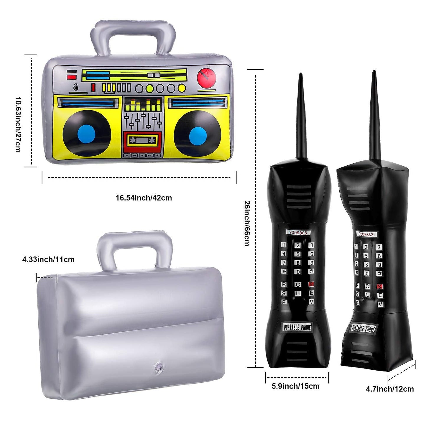 Sumind 6 Pcs 80s 90s Hip Hop Costume Outfit Kit Inflatable Radio Boombox Necklace Ring Sunglasses Hat Rapper Accessories(Black)