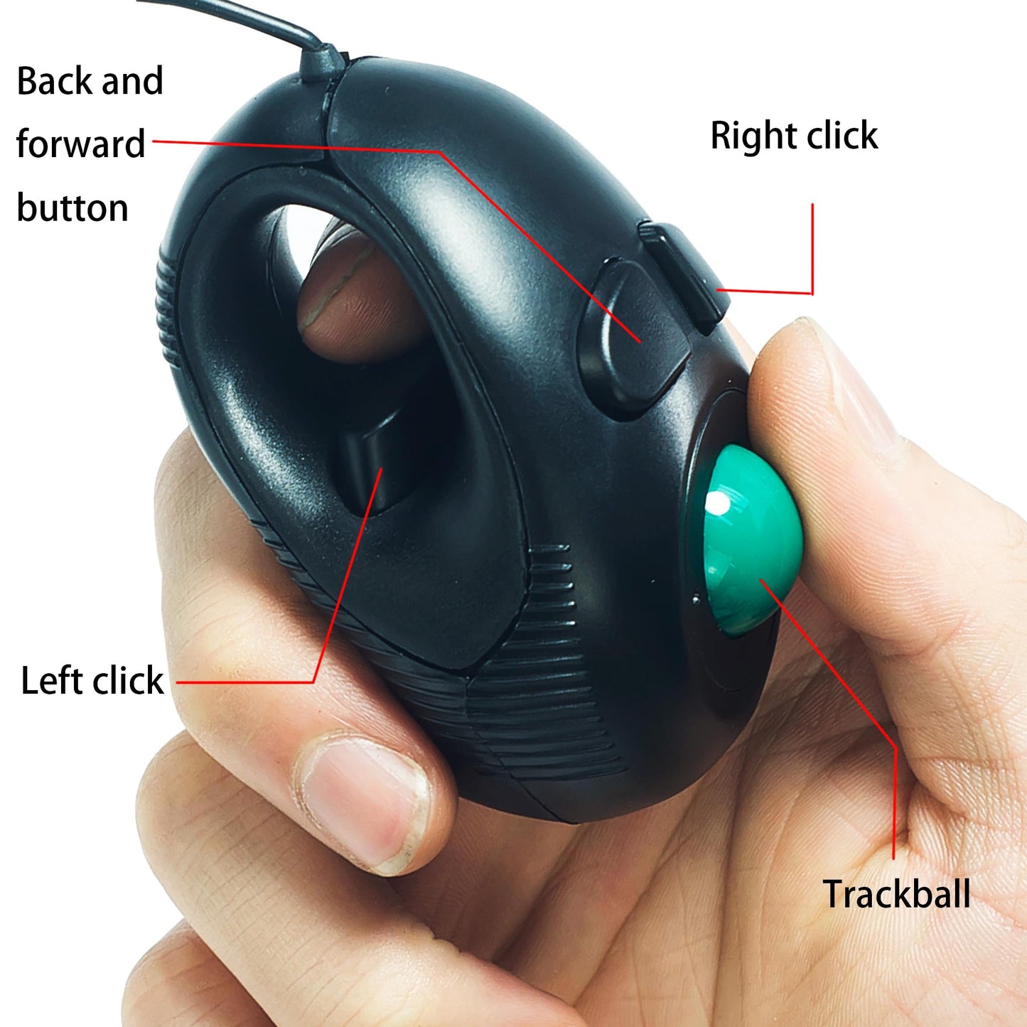 YUMQUA Finger Mouse, Handheld Trackball Mouse Mini 4D USB Hand Held Wired Pointer Thumb Ball Mice with Roller for Laptop Mac Window Computer Fits Left and Right Handed Users