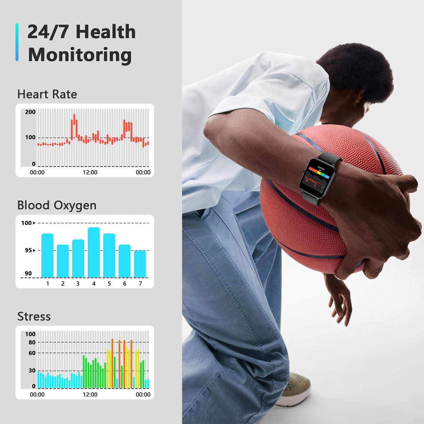 Blackview 2025 Smart Watch (Answer/Make Calls), Fitness Watch for Men and Women with Heart Rate/SpO2/Sleep Monitor/2 Straps, 100+ Sports Modes, IP68 Waterproof Activity Tracker for Android/iPhone
