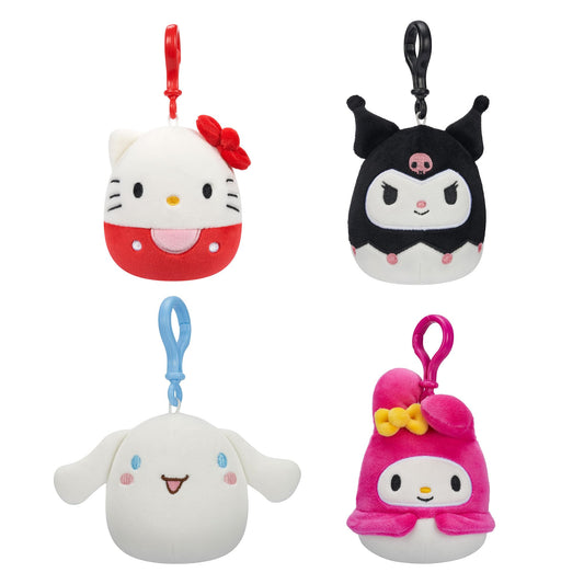 Squishmallows Original Sanrio 3.5-Inch Cinnamoroll, Hello Kitty, Kuromi, + My Melody 4-Pack – Official Jazwares Plush (Clips)
