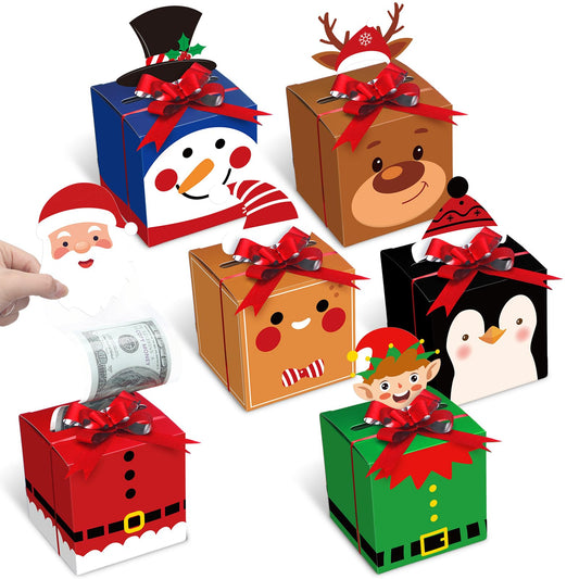 Cholemy 12pcs Christmas Money Gift Boxes for Cash Pop up Christmas Money Pull Box for Cash Gift Christmas Money Holders and Money Dispenser Snowman Elk Gingerbread with Bows for Christmas Holiday