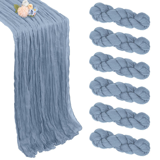 6 Pack Dusty Blue Table Runner 10ft Boho Gauze Fabric Cheesecloth Table Runner 35 x 120 Inch Rustic Sheer Runner for Wedding Decor Baby Shower Party Table Centerpiece Decorations