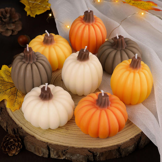 Lanpn Fall Scented Candles Gift Set 8 Pack, Pumpkin Shaped Spice Candle, Thanksgiving Aromatherapy Candles, Orange Soy Wax Votive Tea Lights, Autumn Home Farmhouse Table Decor Tabletop Centerpiece