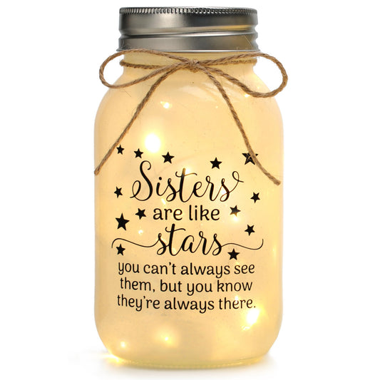 Mason Jar Night Lights for Sister, Sister Birthday Gifts, Christmas Sisters Gifts from Sister, Mason Jar with Warm Lights, Gift for BFF, Bestie, Best Friends