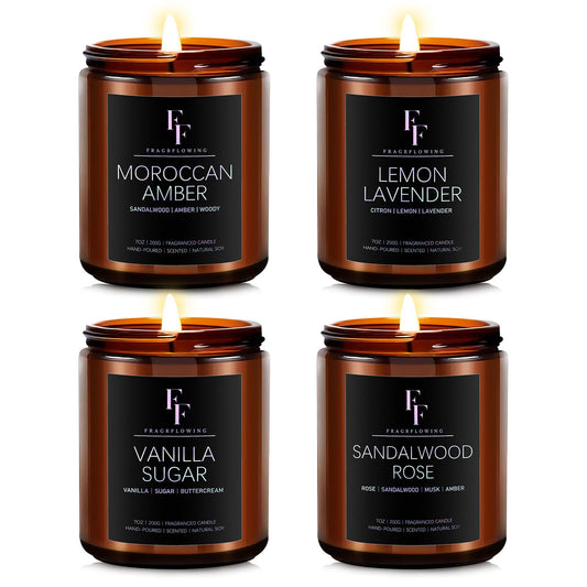 Scented Candles for Home Scented Aromatherapy Candles, 4 Pack 28 Oz Soy Wax Candle Gift Set for Women Men (Lemon Lavender/Vanilla Sugar/Sandalwood Rose/Moroccan Amber)