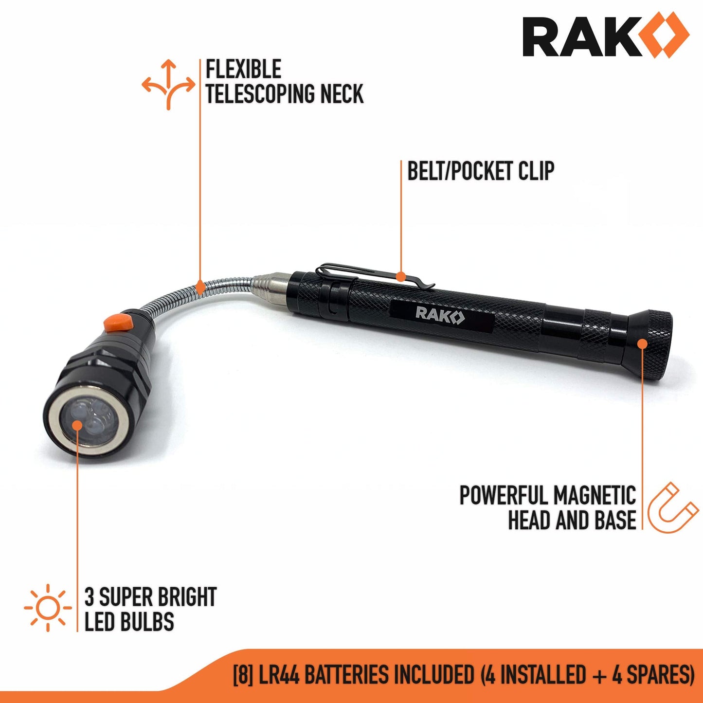RAK Magnetic Pickup Tool Gifts for Men - Telescoping Magnet with LED Flashlight and 22 Inches Extendable Neck, Cool Magnetic Flashlight Gifts for Dad, Husband, Grandpa, Handyman