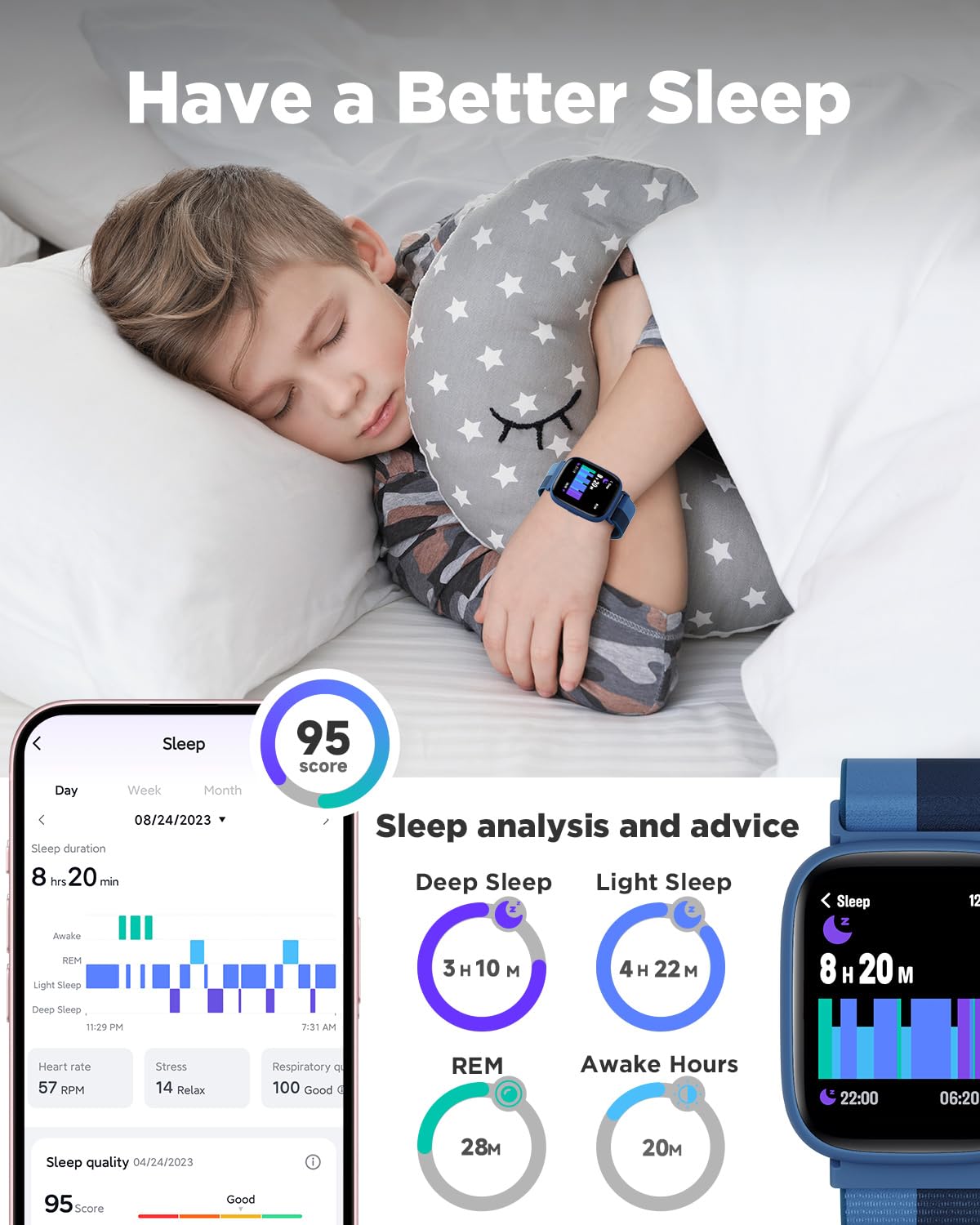 BIGGERFIVE Smart Watch for Kids, 1.8" Fitness Tracker Watch Pedometer, Heart Rate, IP68 Waterproof, Sleep Monitor, Calorie Step Counter, Puzzle Game with/Without APP for Girls Boys Teens 5-16, Nylon
