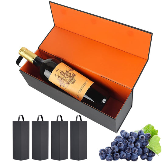 PLAEVIAE Wine Gift Box 12.8 x 3.8 x 3.8in, Magnetic Collapsible Luxury Gift Bottle Packaging for Wine & Champagne, Gold, Ideal for Christmas(5PCS)