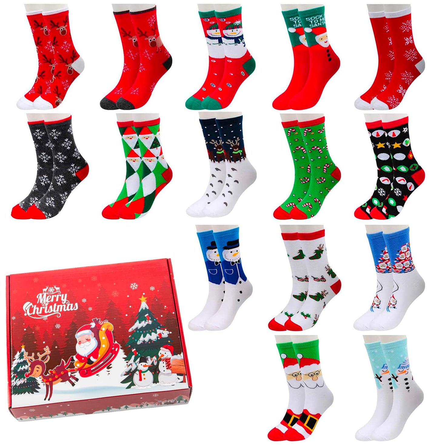 MarJunSep 15 Pairs Women's Christmas Socks Gifts for Women Adults Family Coworkers Cotton Holiday Socks Stocking Stuffers