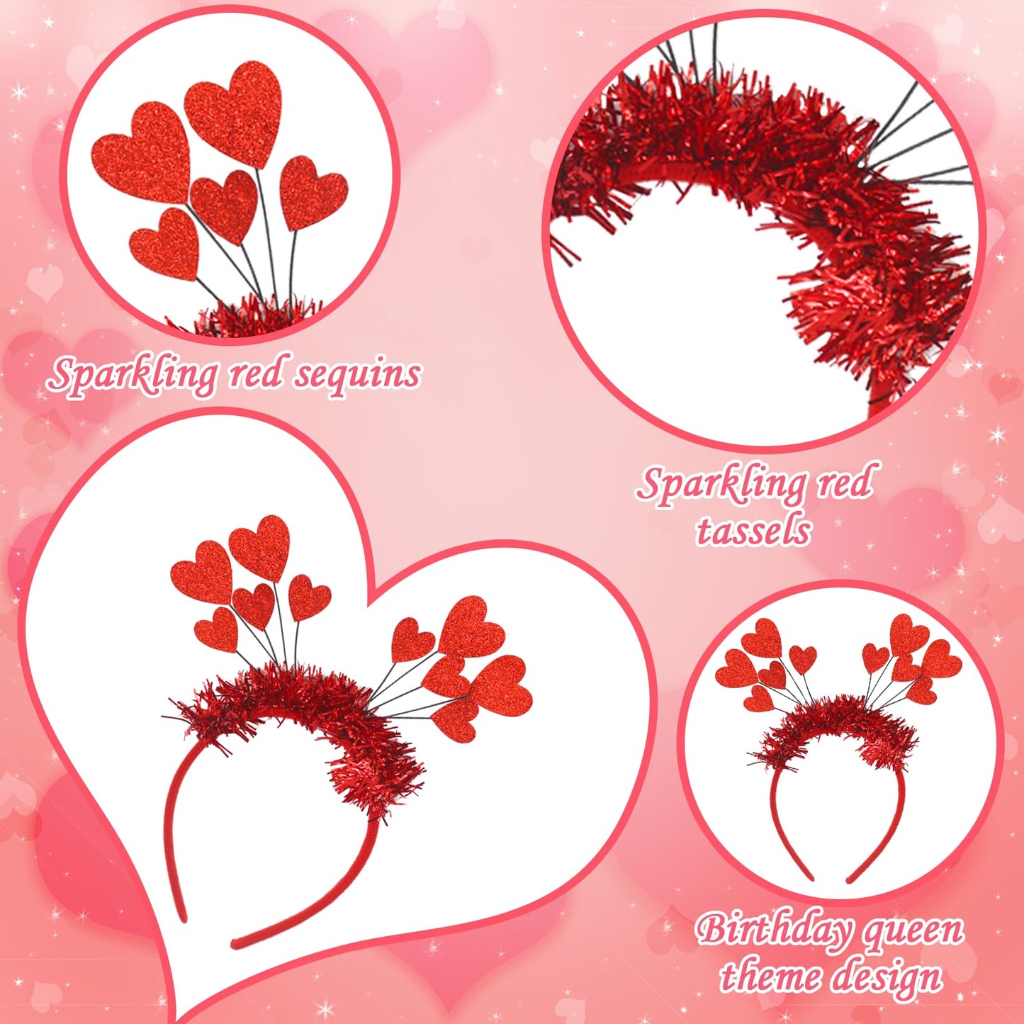 TUSAUW Valentine's Day Heart Headband and Heart-Shaped Glasses Set - Red Heart Headband for Wedding, Engagement, Halloween, Anniversary, Bridal Shower, Birthday Party Costume Accessory