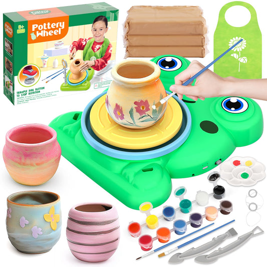 Pottery Wheel for Kids - Complete Pottery Painting Kit Arts and Crafts for Kids Ages 8-12 with 3 Pack Air Dry Clay Art Supplies Toys for Girls Boy Birthday Gift for 6 7 8 9 10 11 12+