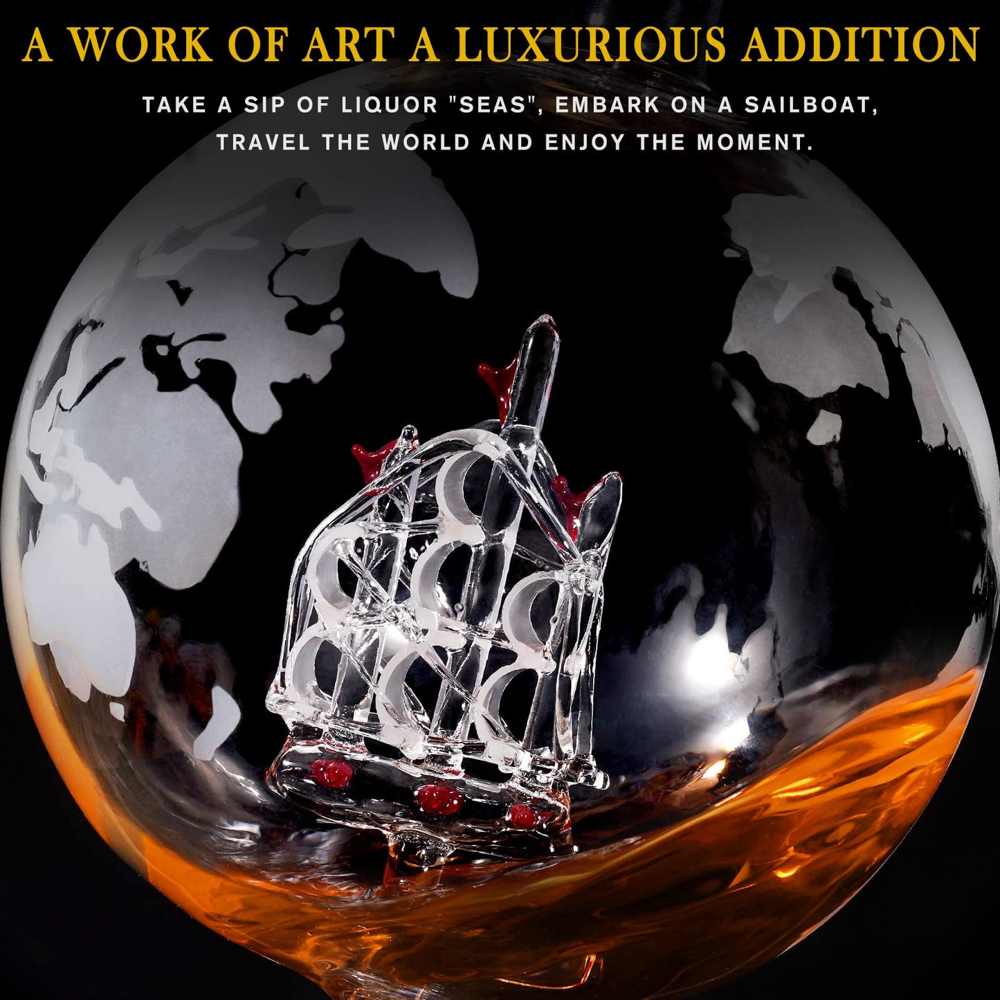 PONPUR Gifts for Men Dad Christmas, Whiskey Decanter Globe Set with 2 Ball Stones & 2 Glasses, Anniversary Birthday Gifts for Him Husband Boyfriend Brother, Cool Stuff Gift for Bourbon Scotch
