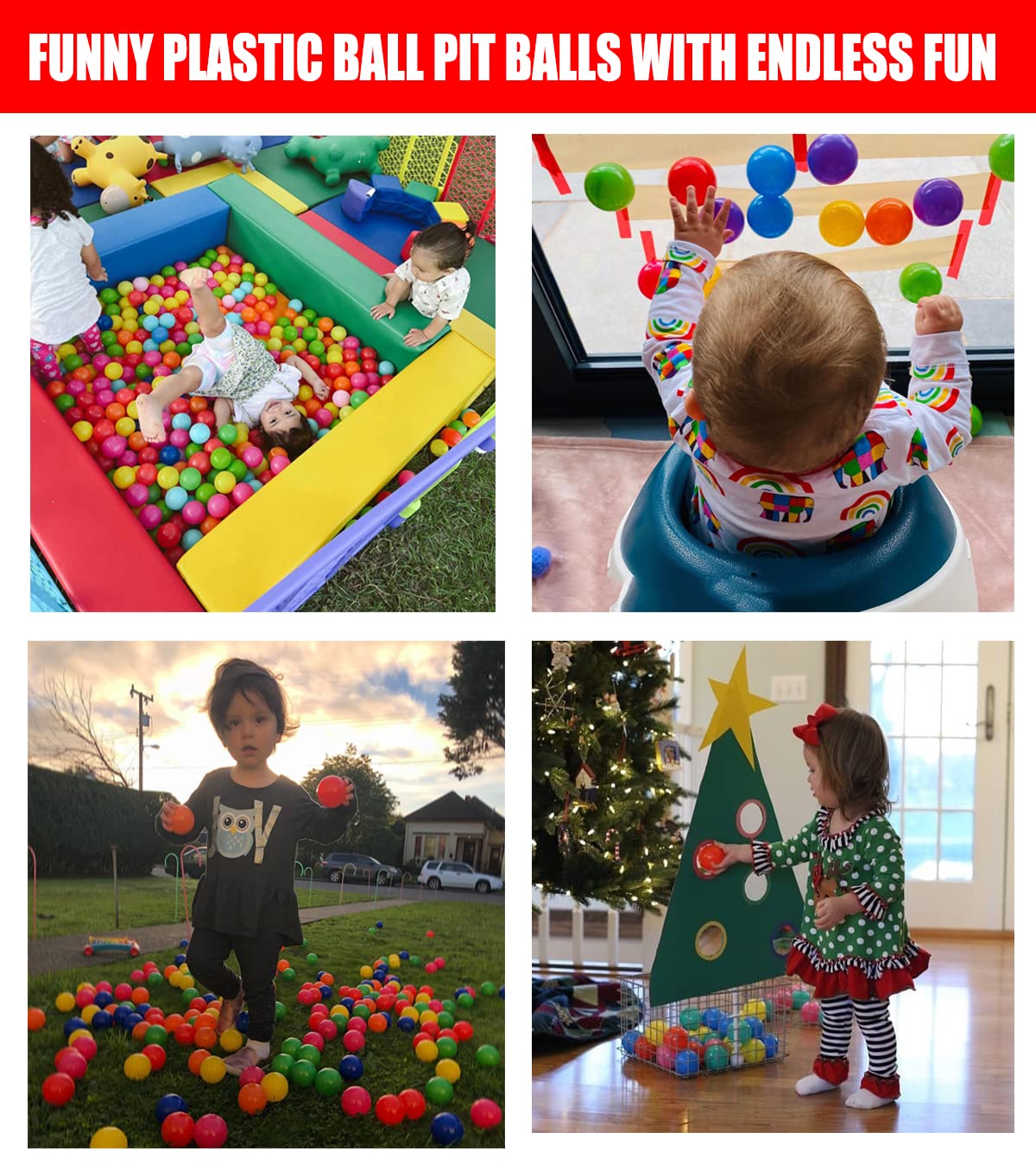 LANGXUN 50 100 200 Balls Soft Plastic Ball Pit Balls for Kids, Gift for Baby Toddler Birthday Christmas, Ball Pit Play Tent, Baby Kiddie Pool Water Toys, Party Decoration