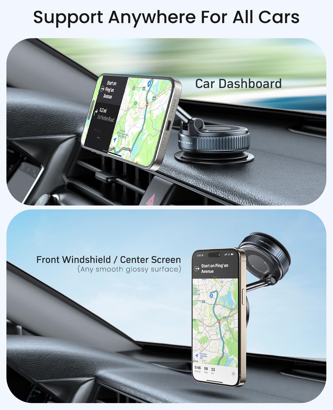 Jononser Magnetic Suction Cup Phone Mount for Magsafe, 360° Adjustable Magnetic Car Phone Holder, Pocket Size Foldable Car Mount, Cell Phone Holders for Your Car for iPhone 16 Pro Max 15 14 13 12 Plus