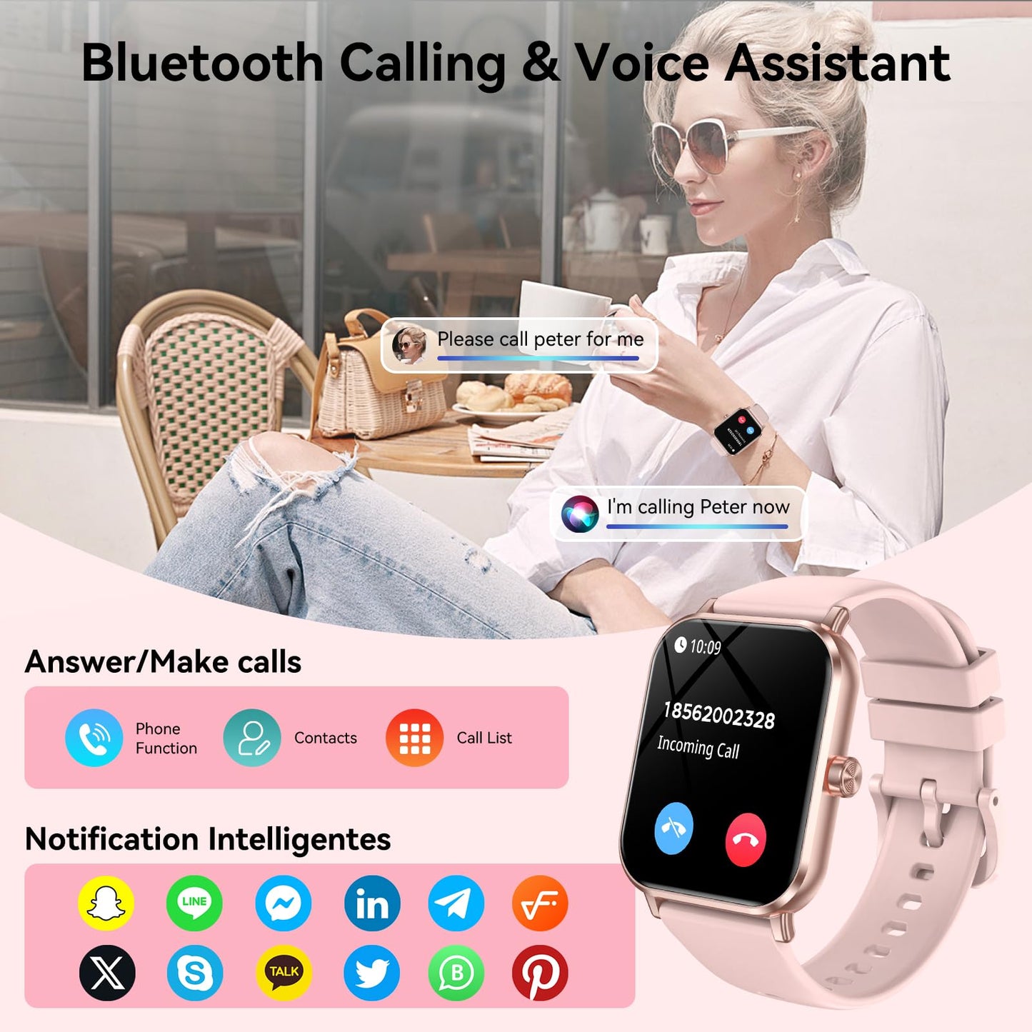 Jacoosa Smart Watch for Men Women, 1.83" HD Touchsreen, Bluetooth Calling, 5 ATM Water-Resistance, 130+ Sports Modes, Health, Fitness & Sleep Tracker, Timer, Fitness Watch for Android/iOS, Pink