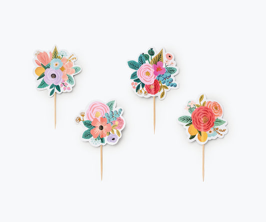 RIFLE PAPER CO. Garden Party Cupcake Kit, 24 Assorted Liners in 2 Designs, 24 Assorted Double Sided Toppers in 6 Designs, Standard Cupcake Size, Full Color and Foil Stamped
