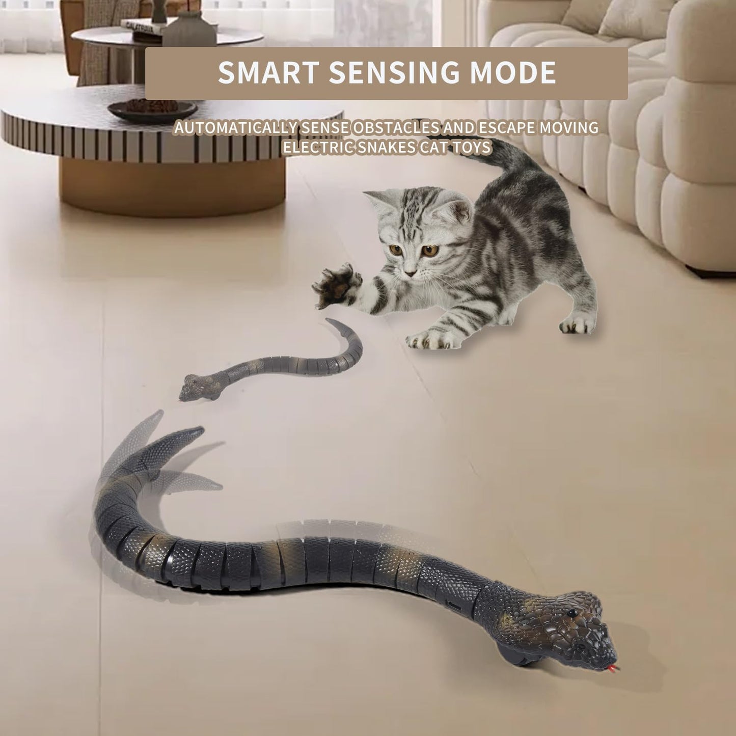 AMCHSURI Remote Control Snakes Realistic Rc Snake Prank Cobra Rechargeable Smart Sensing Cat Toy with Infrared Controller Snake Toys, Remote & Auto-Sensing Modes, Hilarious Prank Gifts for Boys Age 6+