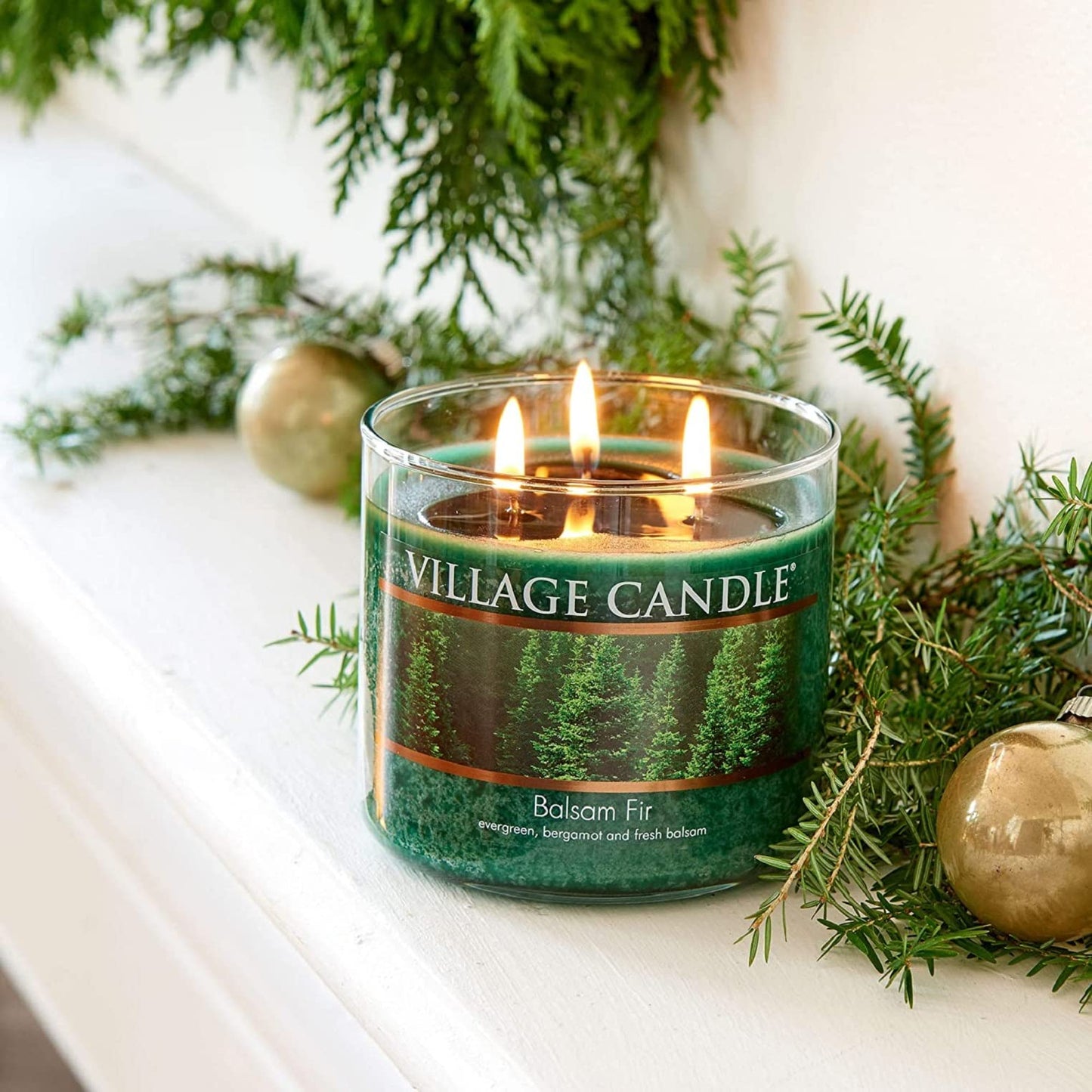 Village Candle Balsam Fir 17 oz Glass Bowl Scented Candle, Medium,Green